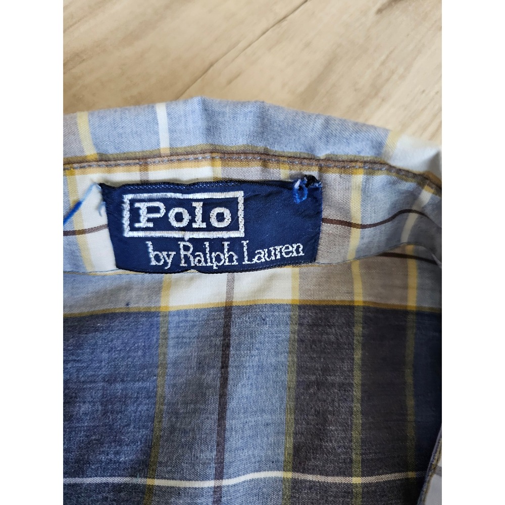Vintage Polo Ralph Lauren Mens Plaid Button Down Shirt Blue Brown Cotton - Picture 3 of 9